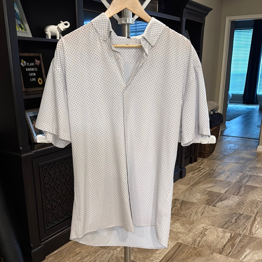 White Casual Button Down Shirt with Cuffed Sleeves
